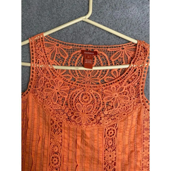 Sundance orange pintuck lace crotchet tank top boho peasant prairie light Small - Picture 4 of 9